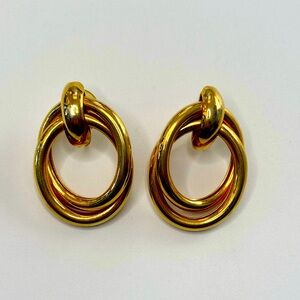 Vintage Door Knocker Post Pierced Earrings Gold Tone